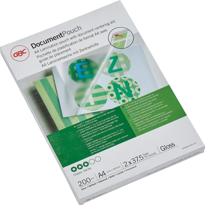 Image du produit GBC SACHETTE A DOCUMENT - sachets de film de laminage à chaud (A4, 200 pièce(s), 75 µm)