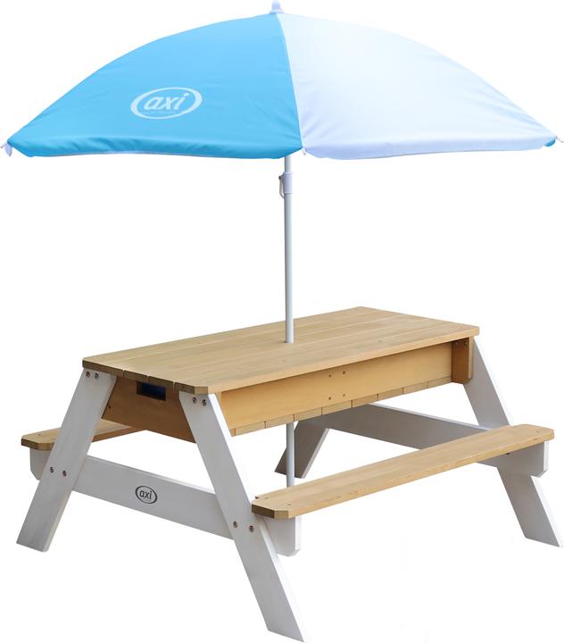 Actual product image Axi Nick Sand & Water Picnic Table Brown/White - Parasol Blue/White