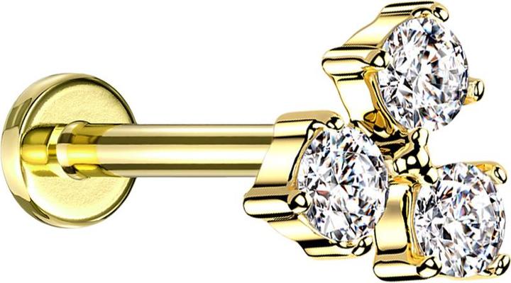 Actual product image Star Piercing Micro Labret internal thread gold plated three crystals silver (Brass, Surgical steel 316L)