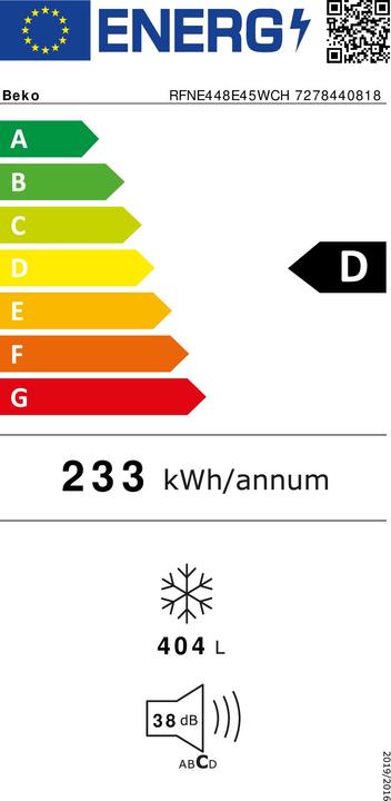 Energie-Label Beko RFNE448E45WCH (Freistehend, 404 l)