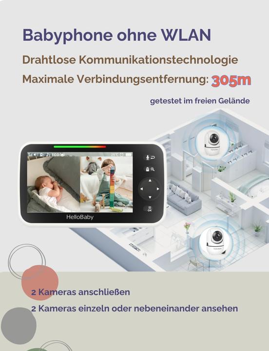 Image du produit HelloBaby Babyphone mit 2 Kameras (Vidéo et audio, 305 m)