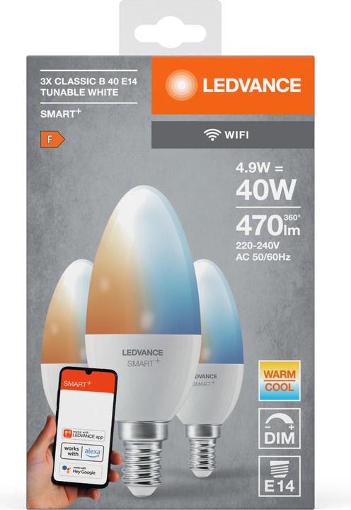 Immagine prodotto Ledvance Candela Wifi Smart+ (E14, 4.90 W, 470 lm, 3 x, F)