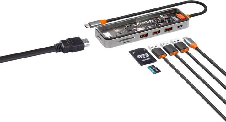 Produktbild Canyon DS-13, USB-hub, Size: 137.9mm*42.7mm*15mm Weight: 167.5gCable length: 155mm Material: Zinc (USB-C, 7 Ports)