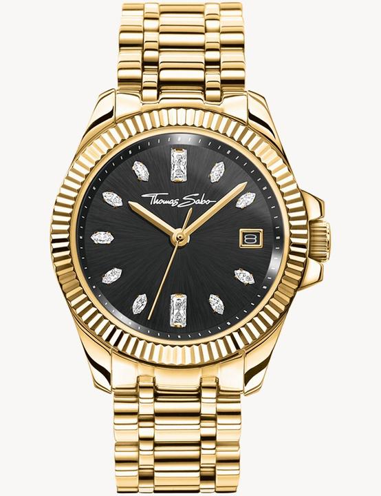 Produktbild Thomas Sabo Damenuhr schwarzes Zifferblatt goldfarben (Analoguhr, 33 mm)