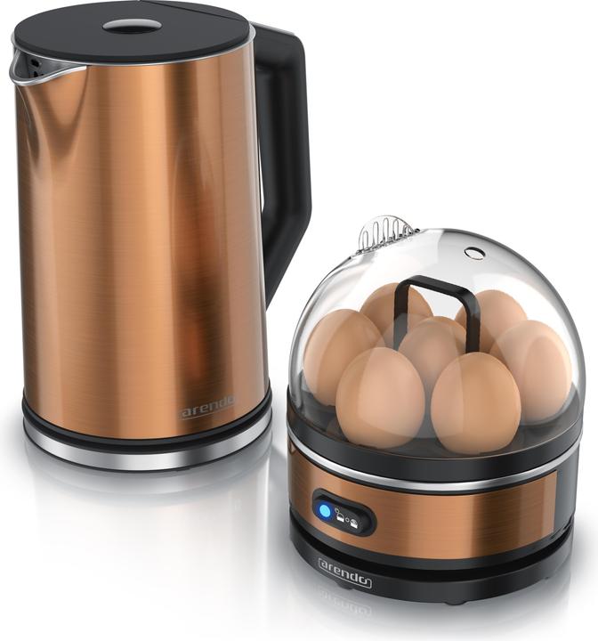 Arendo Frühstücks Set Edelstahl Wasserkocher 1,5l mit Temperatureinstellung & Eierkocher für 7 Eier, Kupfer