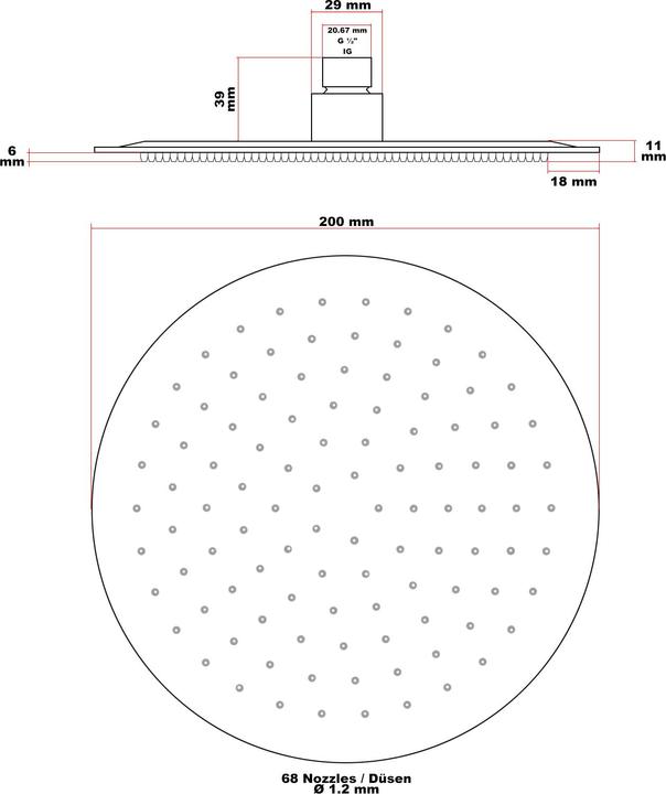 Actual product image Wiltec Rain Overhead Shower Head Round Stainless Steel Ultra Thin 20cm