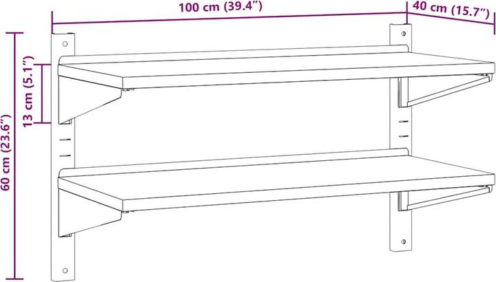 Produktbild VidaXL Wandregal mit 2 Böden Edel (100 x 40 x 60 cm)