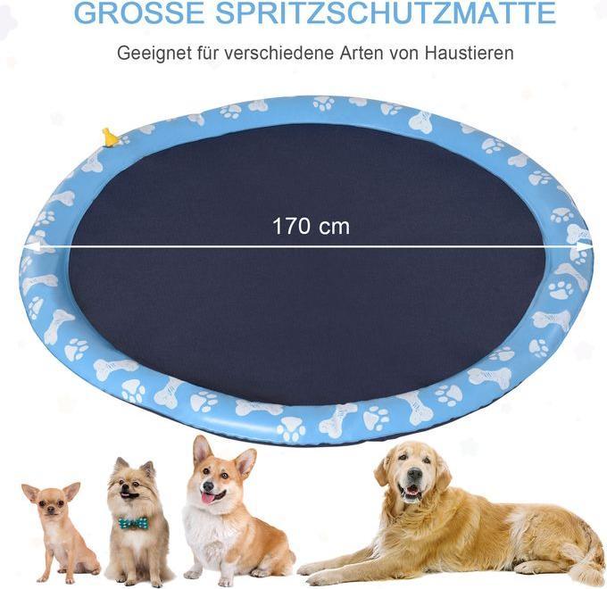 Actual product image Swisshandel24 170 cm Splash Sprinkler Pad for dogs Splash water play mat Water sprinkler Anti-slip Outdoor P (Dog pool)