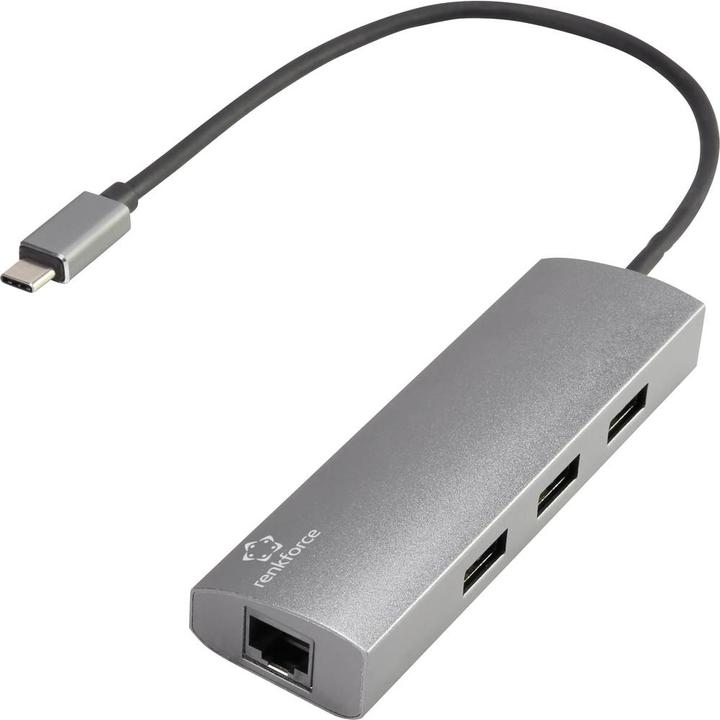 Image du produit Renkforce Adaptateur réseau USB Gigabit Ethernet/Hub (USB 2.0, RJ45 (1x))