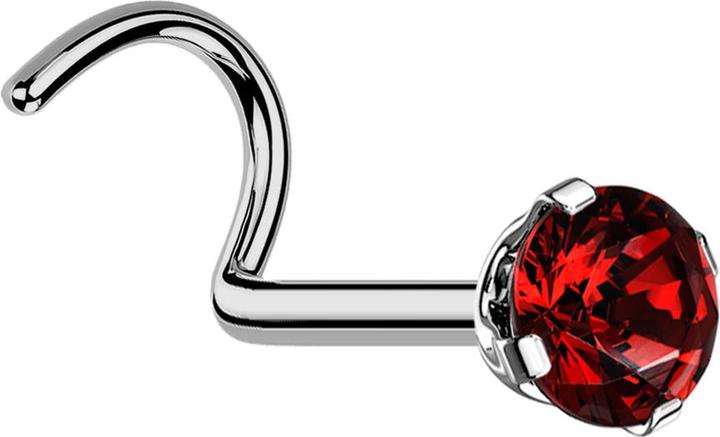 Star Piercing Nasenstecker gebogen silber runder Kristall rot gefasst (ohne Messing, Titan G23)