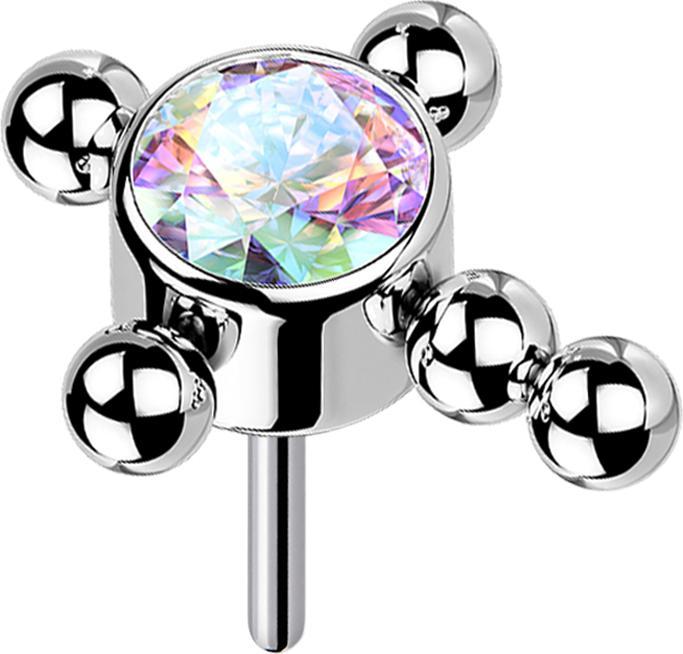 Star Piercing Threadless silber Kreuz Kugeln Kristall multicolor (Titan G23, ohne Messing)