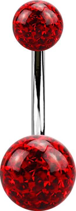Image du produit Star Piercing Banane argentée avec deux boules de cristal rouge couche protectrice d'époxy (sans laiton, Titane G23)