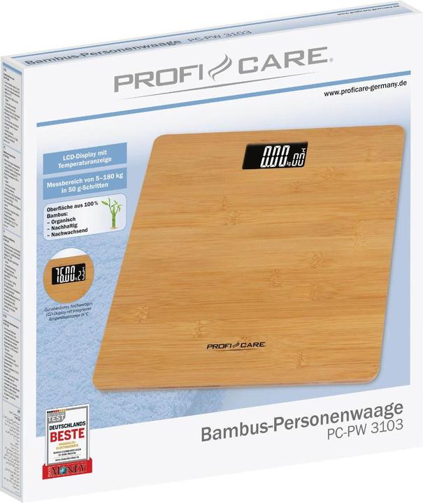 Image du produit Profi-Care ProfiCare PC-PW 3103 2 en 1 avec thermomètre bambou (180 kg)