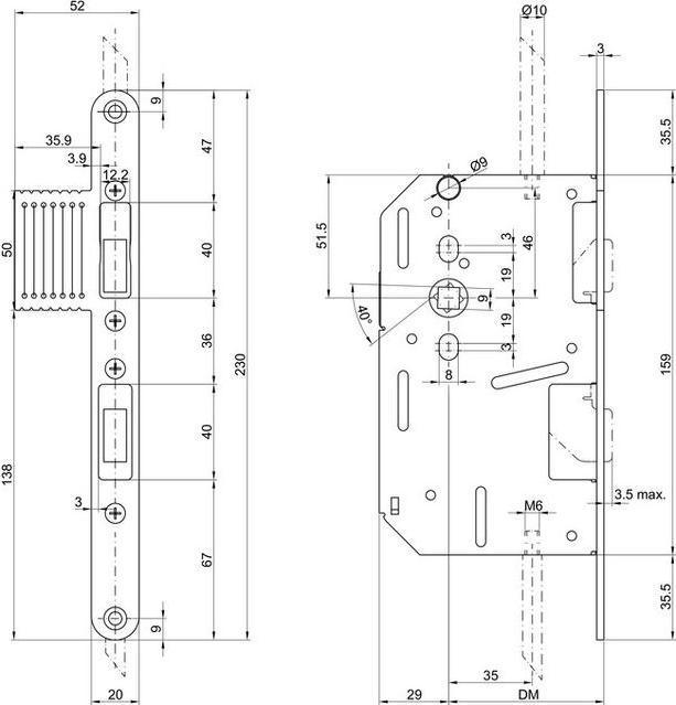 Produktbild MSL Panik-Standflügelverriegelung CASA Alpha 1713 mit Lappenstulp (Einsteckschloss)