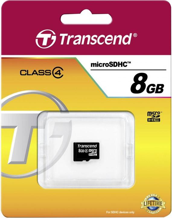 Image du produit Transcend Carte mémoire flash 8 Go Micro SDHC, C4 (8 Go, microSDHC)