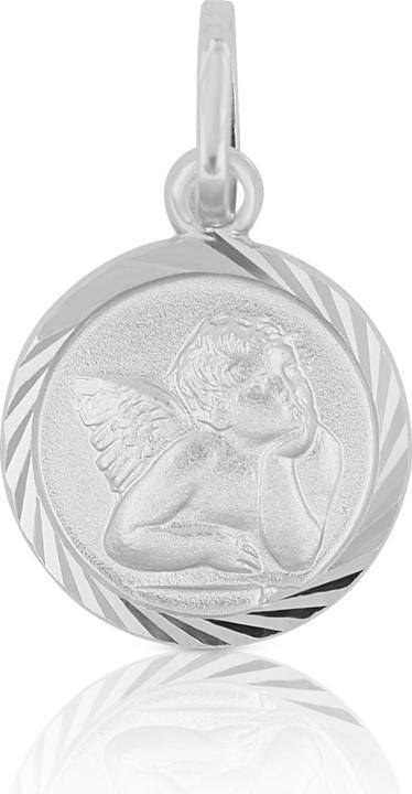 Muau Pendant medal angel white gold 750, 10mm (750/18K Weissgold)
