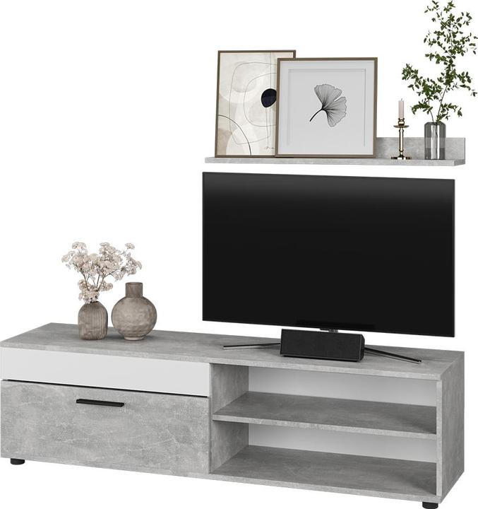 Actual product image Vichy Lowboard & Regal Berno, Beton/Weiss, mit 1 Klappe