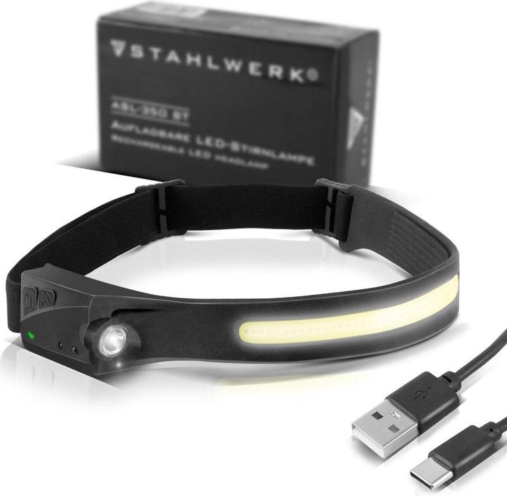Immagine prodotto Stahlwerk Lampada frontale a LED ALS-350 ST con batteria ricaricabile integrata 5 modalità di illuminazione (350 lm)