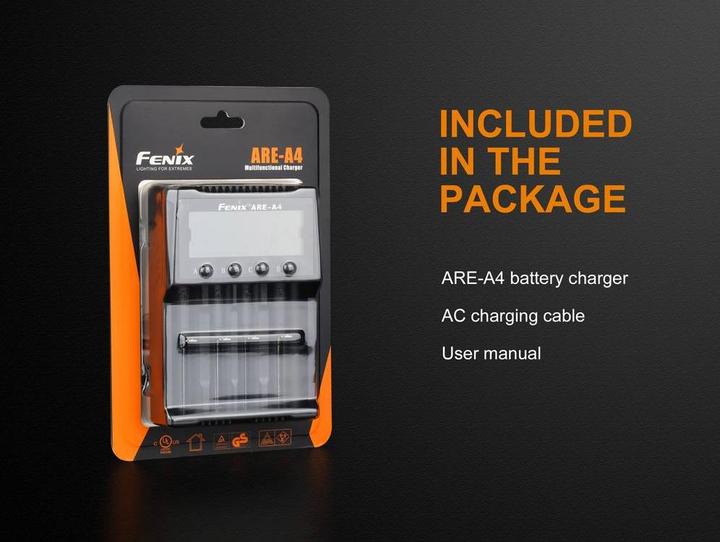 Actual product image Fenix Round cell charger ARE A4 (1 pcs., 10340, 10350, 10440, 10500, 12500, 12650, 13500, 13650, 14500, 14650, 16340, 16650, 17500, 17650, 17670, 18350, 18490, 18500, 18650, 18700, 21700, 22650, 25500, 26500, 26650, Rechargeable battery)