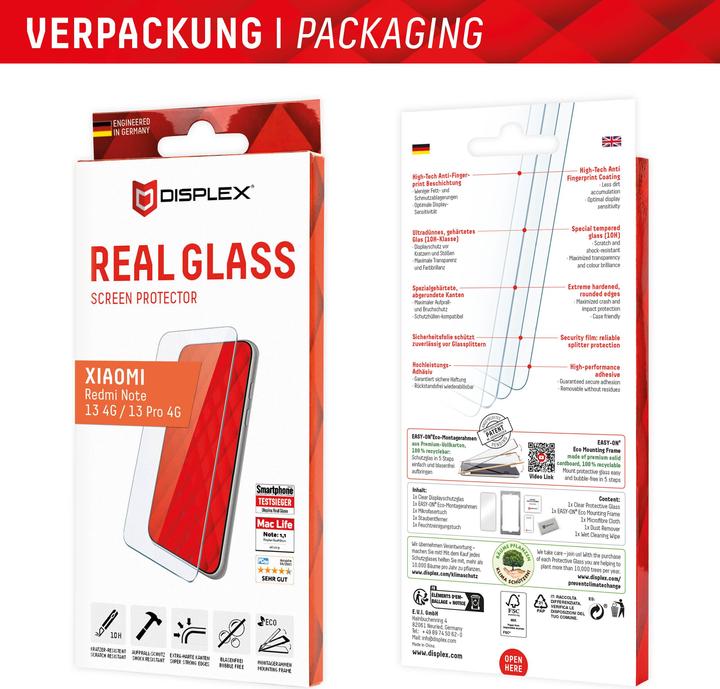 Image du produit Displex Real Glass, 2D Panzerglas (1 pièce(s), Xiaomi Redmi Note 13 4G, Xiaomi Redmi Note 13 Pro 4G, Xiaomi Poco M6 Pro)