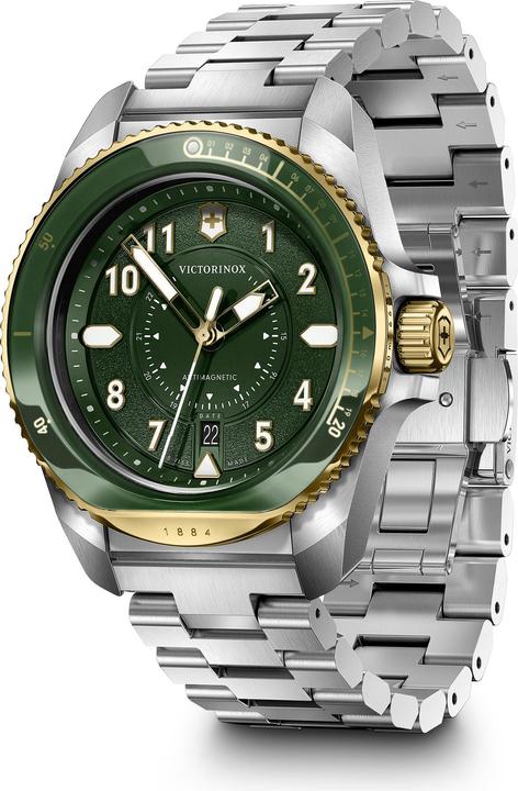Immagine prodotto Victorinox Journey 1884 Quarzo Tre Lancette Acciaio e Minerale, Orologi subacquei, 43 mm, Quadrante verde (Orologio sub, 43 mm)