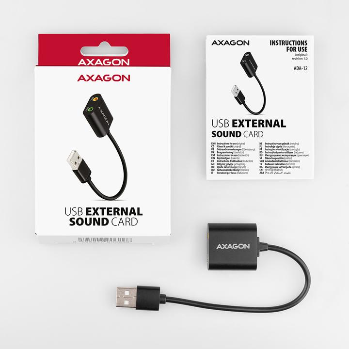 Actual product image Axagon ADA-12 USB 2.0, Stereo Audio Mini Adapter, 15 cm cable length (USB)