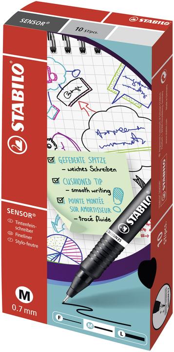 Immagine prodotto STABILO Fineliner Sensor, larghezza di linea 0,3 o 0,7 mm, scelta di 4 colori, 10 pezzi (Blu, 10 x)