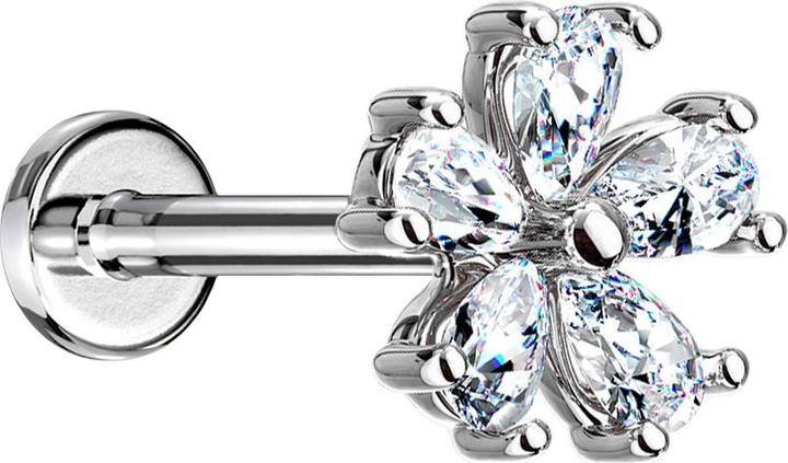 Actual product image Star Piercing Micro Labret internal thread silver flower with crystal drops (Brass, Surgical steel 316L)