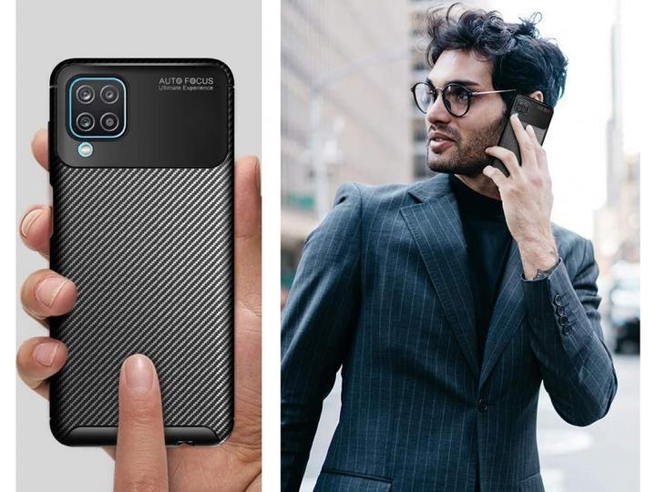 Actual product image Screenguard Samsung Galaxy A12 Cover Carbon Design TPU Case (Samsung Galaxy A12)