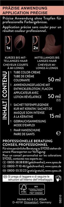 Valeurs nutritives et ingrédients Syoss Coloration (3 1 Marron foncé)