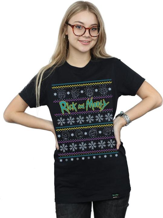 Actual product image Rick And Morty Womens/Ladies Christmas Faces Cotton Boyfriend T-Shirt (XL)