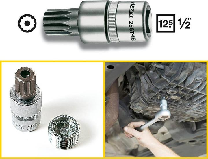 Immagine prodotto HAZET Inserto chiave a bussola giravite per servizio olio 2567-16 ∙ Attacco quadro, cavo, 12,5 mm (…
