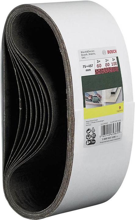 Actual product image Bosch Zubehör Sanding belt set for belt sander, 9 pieces, 75 x 457 mm, grit 60, 80, 100 (60, 80, 100)