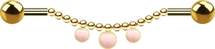 Image du produit Star Piercing Barbell plaqué or deux boules chaîne trois pierres roses oeil de chat (Acier chirurgical 316L, Minéral, sans laiton)