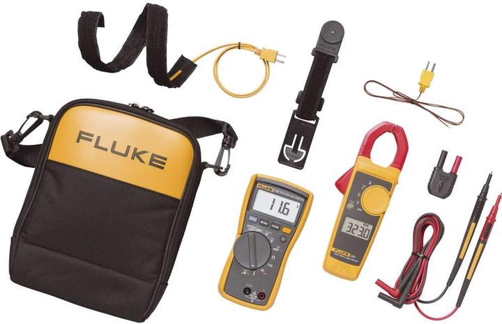 Fluke 116 - Fluke 323 - TL175 Kit di alimentazione per misure - TPak ToolPak Anello per appendere lo strumento - Termocoppia - 80BK Sonda di temperatura integrata - 80AK-A Adattatore per termocoppia - C115 Custodia per il trasporto.