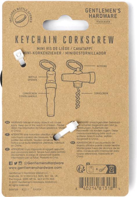Actual product image Gentlemen's Hardware Mini Keychain Corkscrew