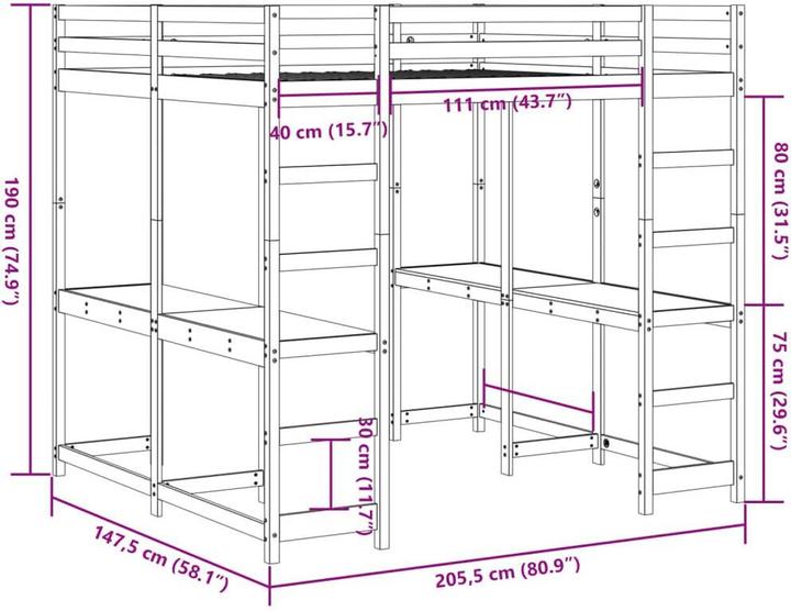 Image du produit VidaXL Lit mezzanine avec bureau & échelle (140 x 200)