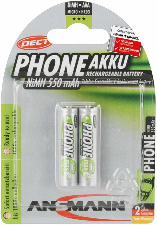 Ansmann Micro (AAA)-Akku NiMH DECT max (1 Stk., AAA, 550 mAh)