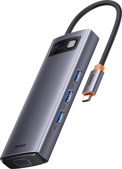 Image du produit Baseus Metal Gleam Series 6-in-1 Multifunctional Type-C HUB Docking Station Gray Type-C to HDMI*1+USB3.0*3 (USB-C, 6 Ports)
