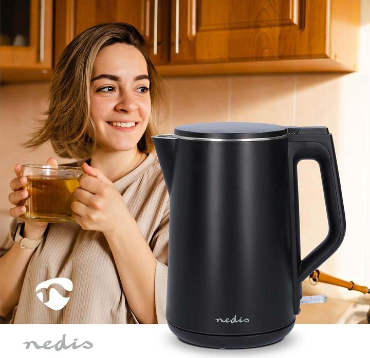 Produktbild Nedis Wasserkocher | 1.5 l | Plastik | Schwarz | Um 360 Grad drehbar | Verdecktes Heizelement | Stri (1.50 l)