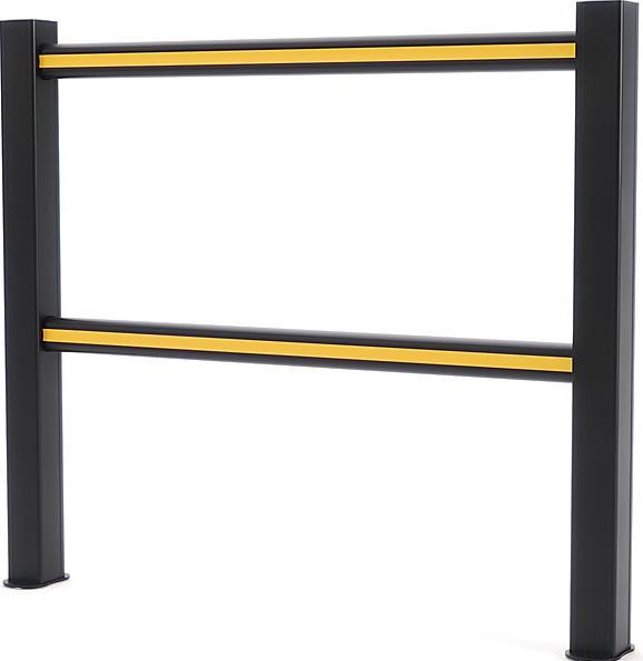 Actual product image kaiserkraft FLEX IMPACT handrail system, black posts - black/yellow struts, width 1250 mm.