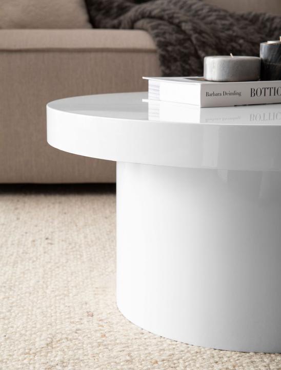 Produktbild FineBuy Couchtisch Sofatisch Weiss 60 cm Hochglanz Wohnzimmertisch Rund Klein (Ø 60 x 30 cm)
