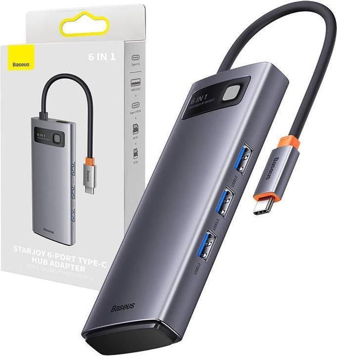 Produktbild Baseus Metal Gleam Series 6-in-1 Multifunctional Type-C HUB Docking Station Gray Type-C to USB3.0*3+PD*1+S (USB-C, 6 Ports)