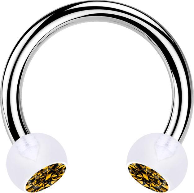 Star Piercing Circular Barbell silber mit zwei Kugeln transparent Kristall topaz (ohne Messing, Bioflex, Chirurgenstahl 316L)