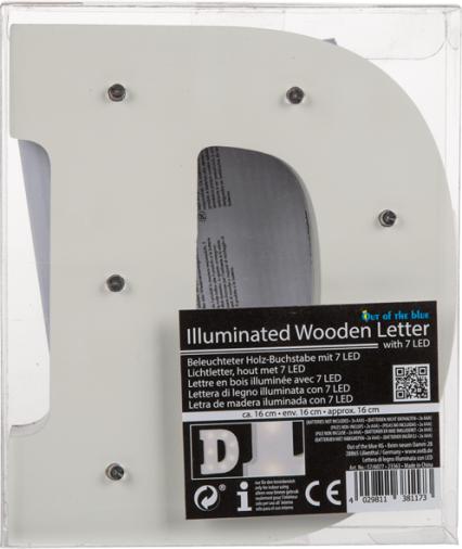 Produktbild Ootb Beleuchteter Holz-Buchstabe D, mit 7 LED, ca. 16 cm