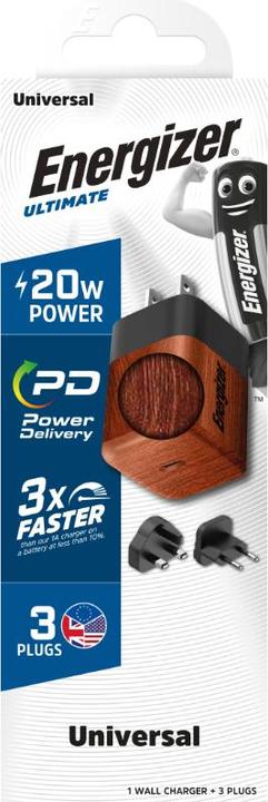 Produktbild Energizer Power-Delivery Ladegerät – 20 W – EU/UK/US, Holzlook (20 W)