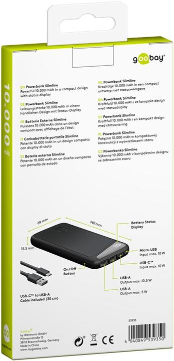 Produktbild Goobay Slimline (10000 mAh, 10.50 W, 50 Wh)