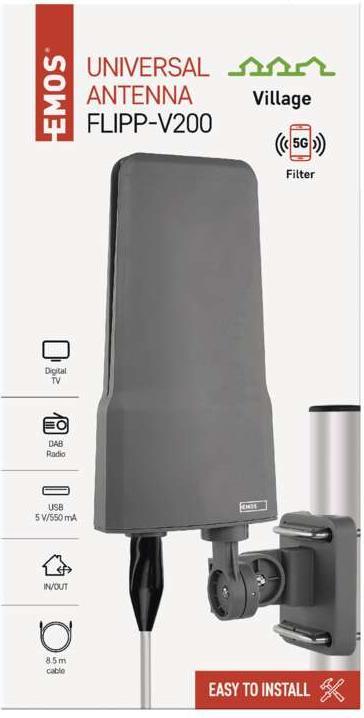 Produktbild Emos Universale Antenne VILLAGE FLIPP–V200, DVB-T2, DAB, LTE/4G/5G Filter (Parabolantenne, DVB-T / -T2)