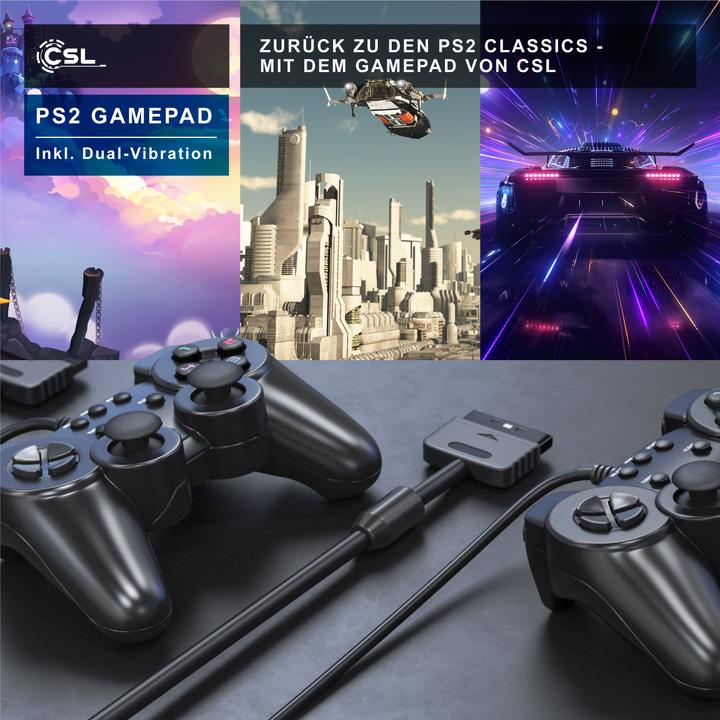 Produktbild CSL 2x PlayStation Controller, PS2 Gamepad mit Dual Vibration (Rumble Effekt), Präzision & Komfort (PS2)