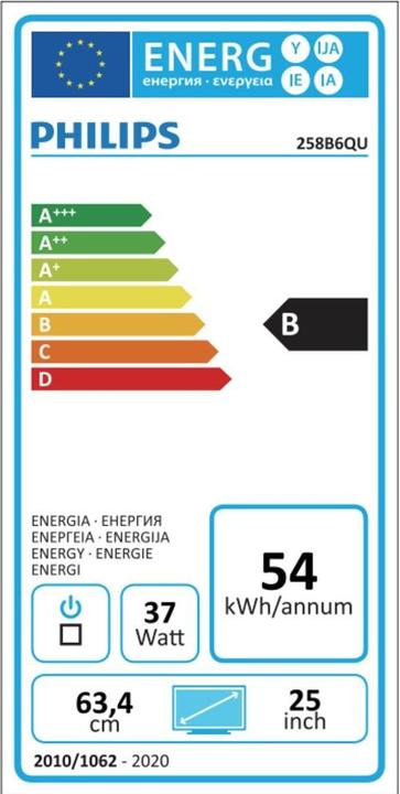 Label énergétique Philips 258b6queb (2560 x 1440 pixels, 25")